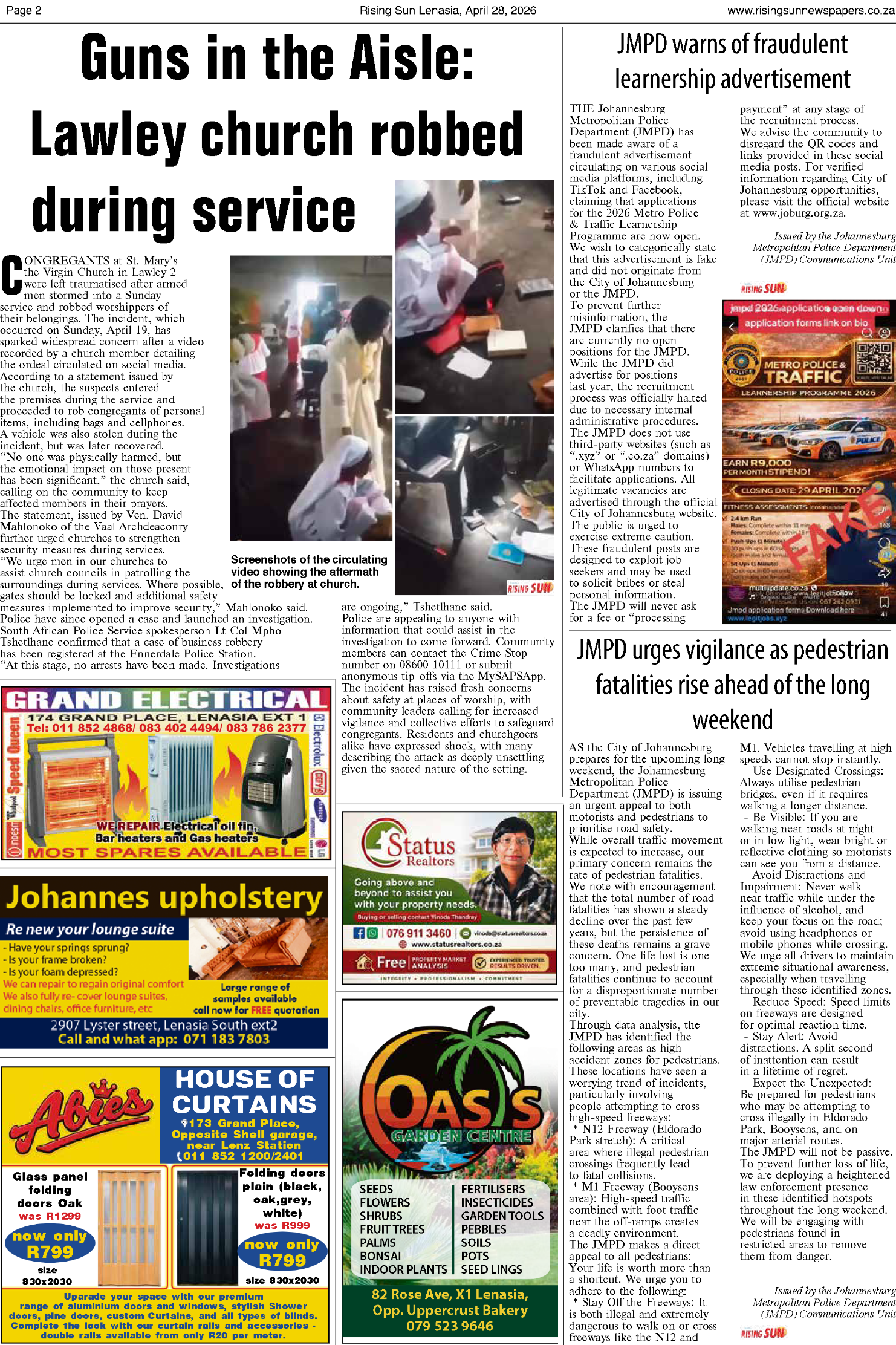 Rising Sun Lenasia E-Paper, April 28, 2026 page 2