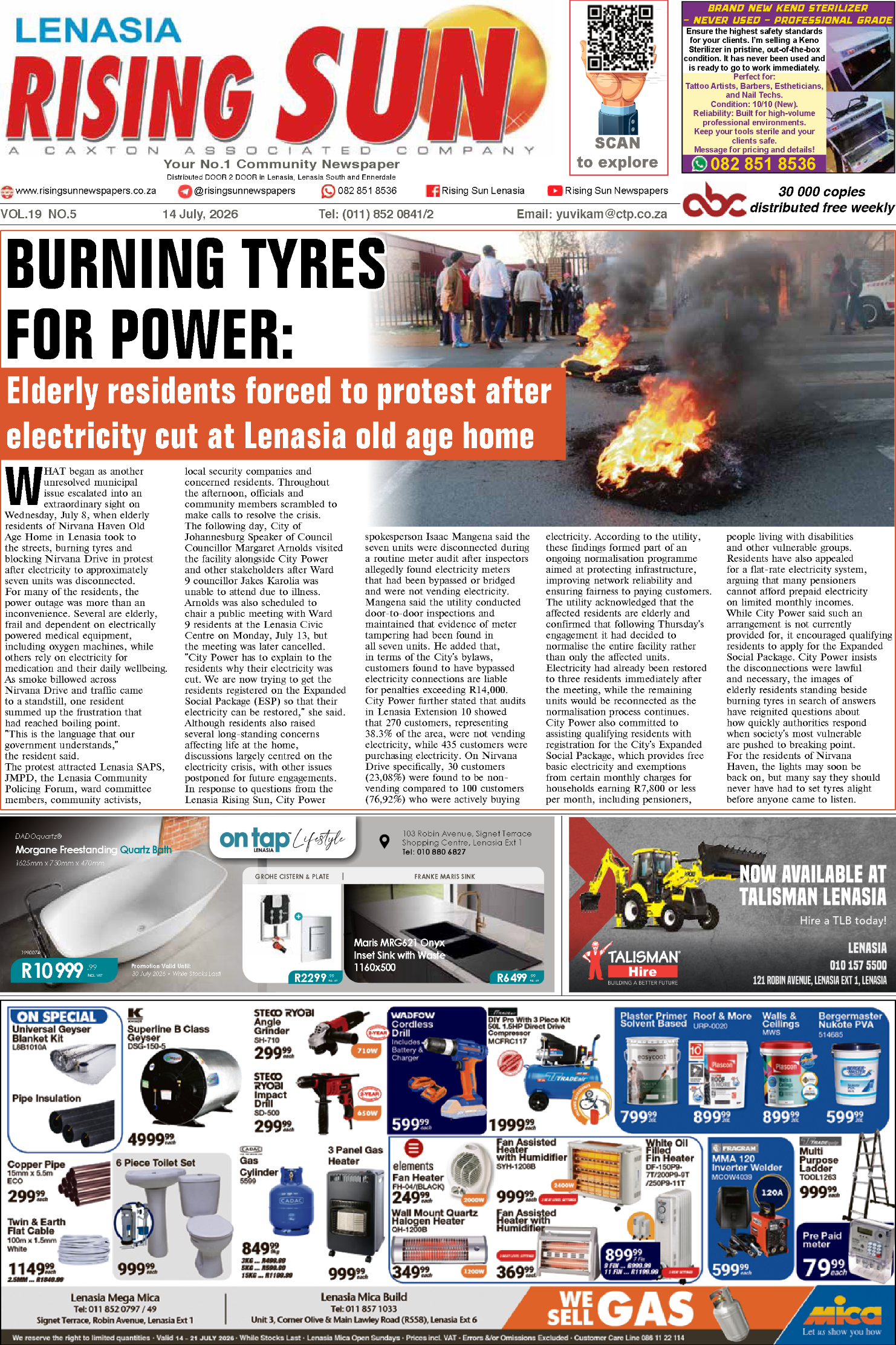 Rising Sun Lenasia E-Paper, July 14, 2026 page 1