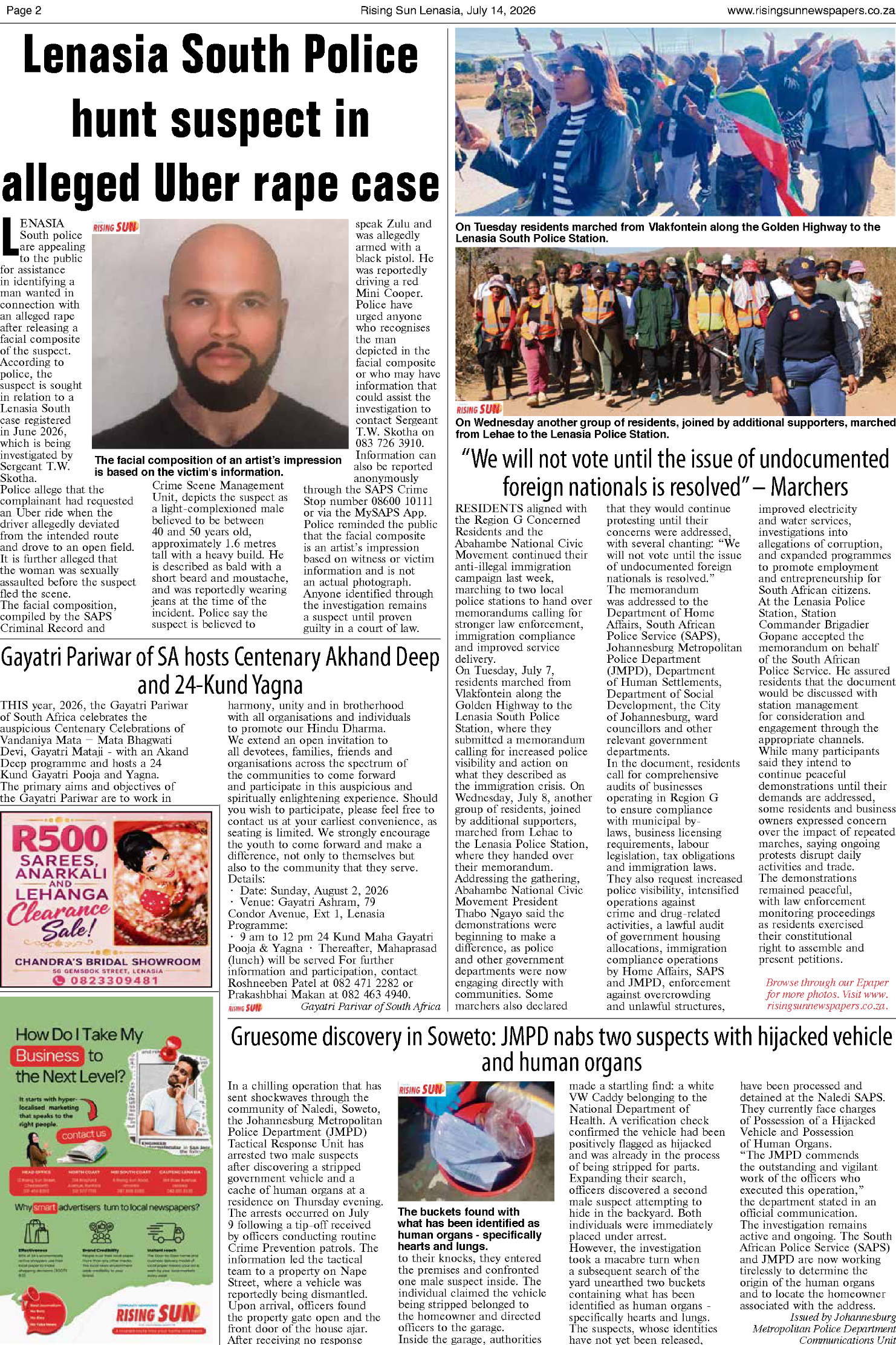 Rising Sun Lenasia E-Paper, July 14, 2026 page 2