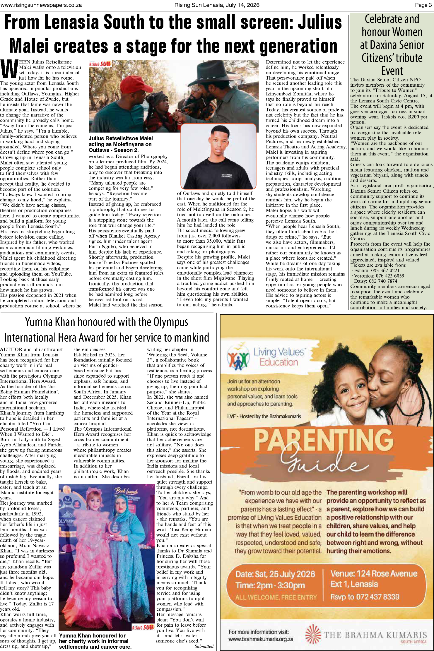 Rising Sun Lenasia E-Paper, July 14, 2026 page 3