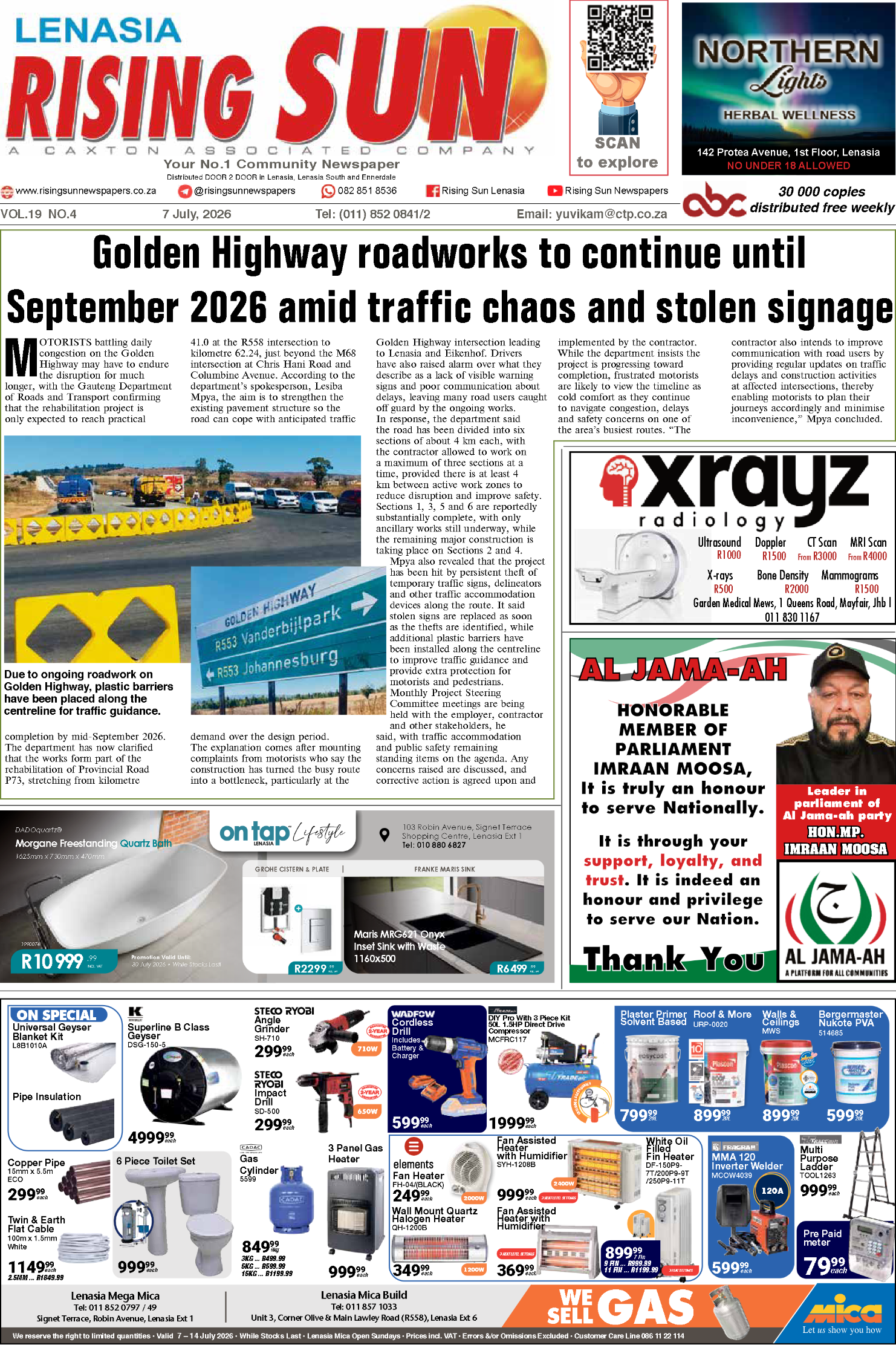 Rising Sun Lenasia E-Paper, July 7, 2026 page 1