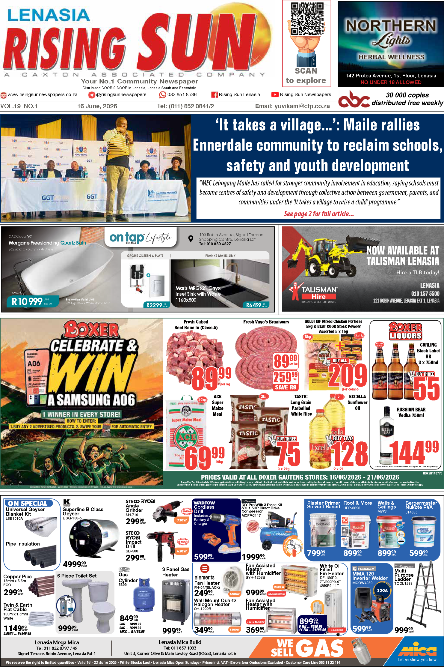 Rising Sun Lenasia E-Paper, June 16, 2026 page 1