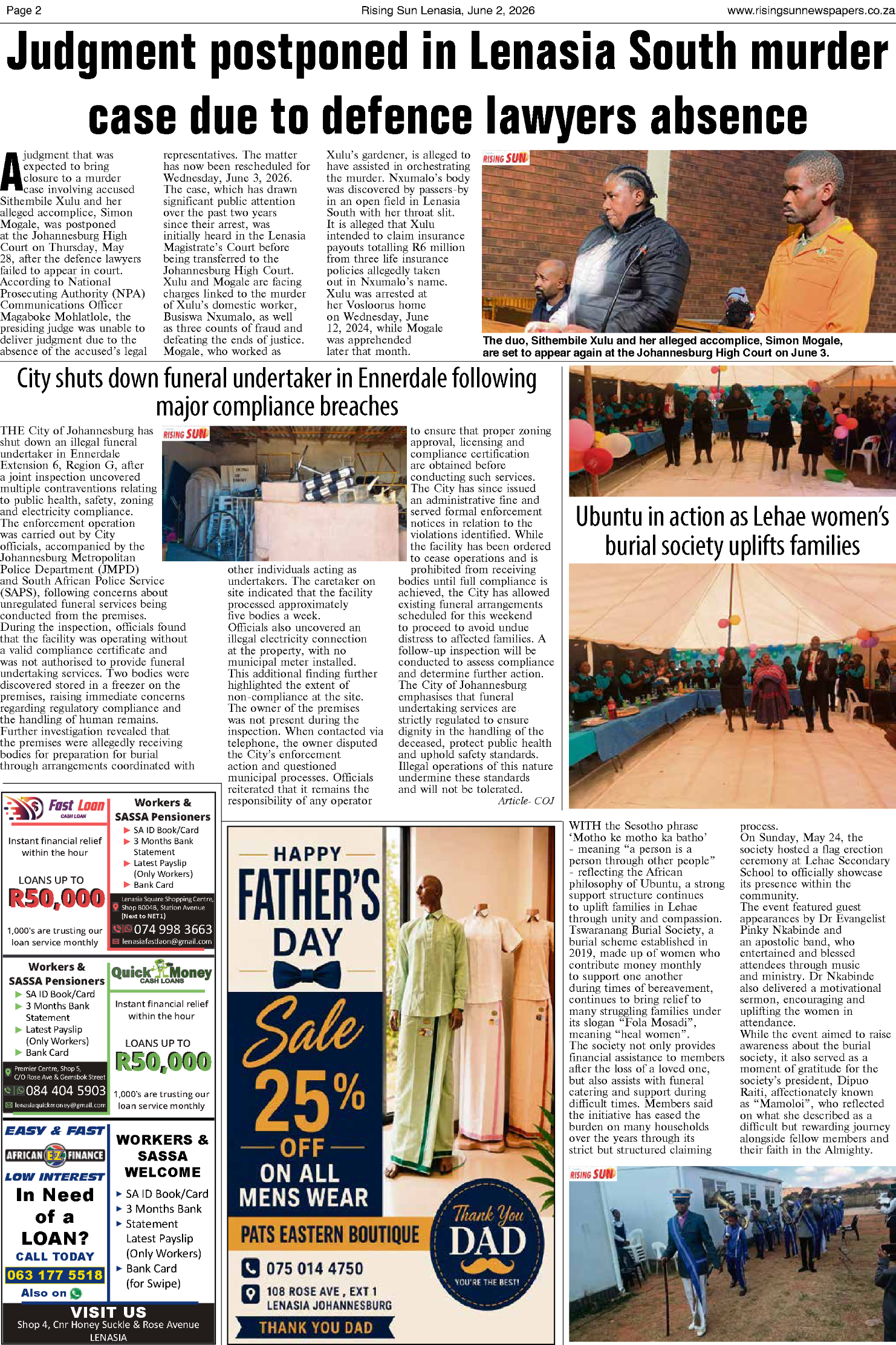 Rising Sun Lenasia E-Paper, June 2, 2026 page 2