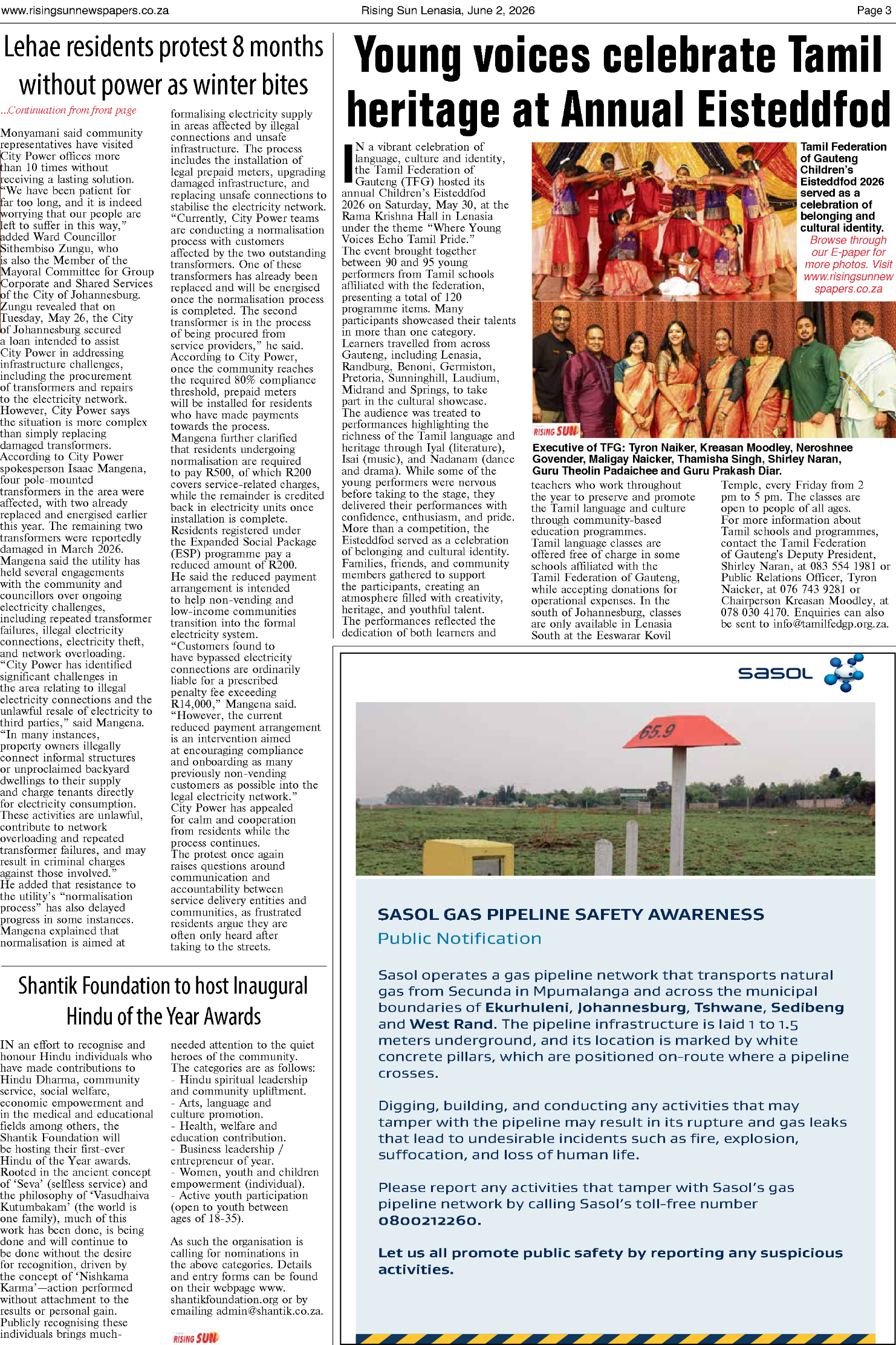 Rising Sun Lenasia E-Paper, June 2, 2026 page 3