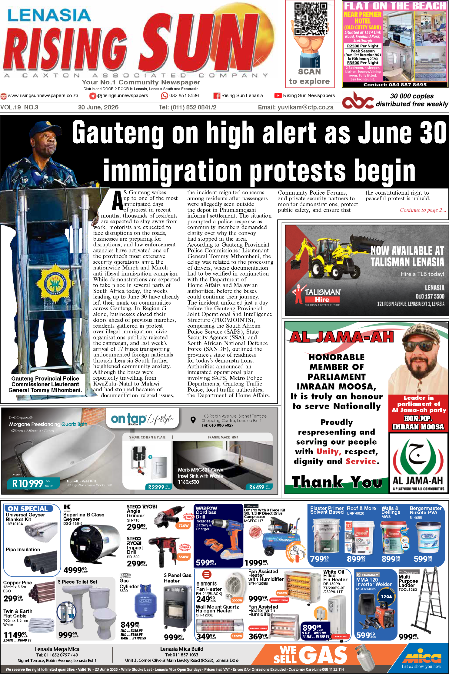 Rising Sun Lenasia E-paper June 30, 2026 page 1
