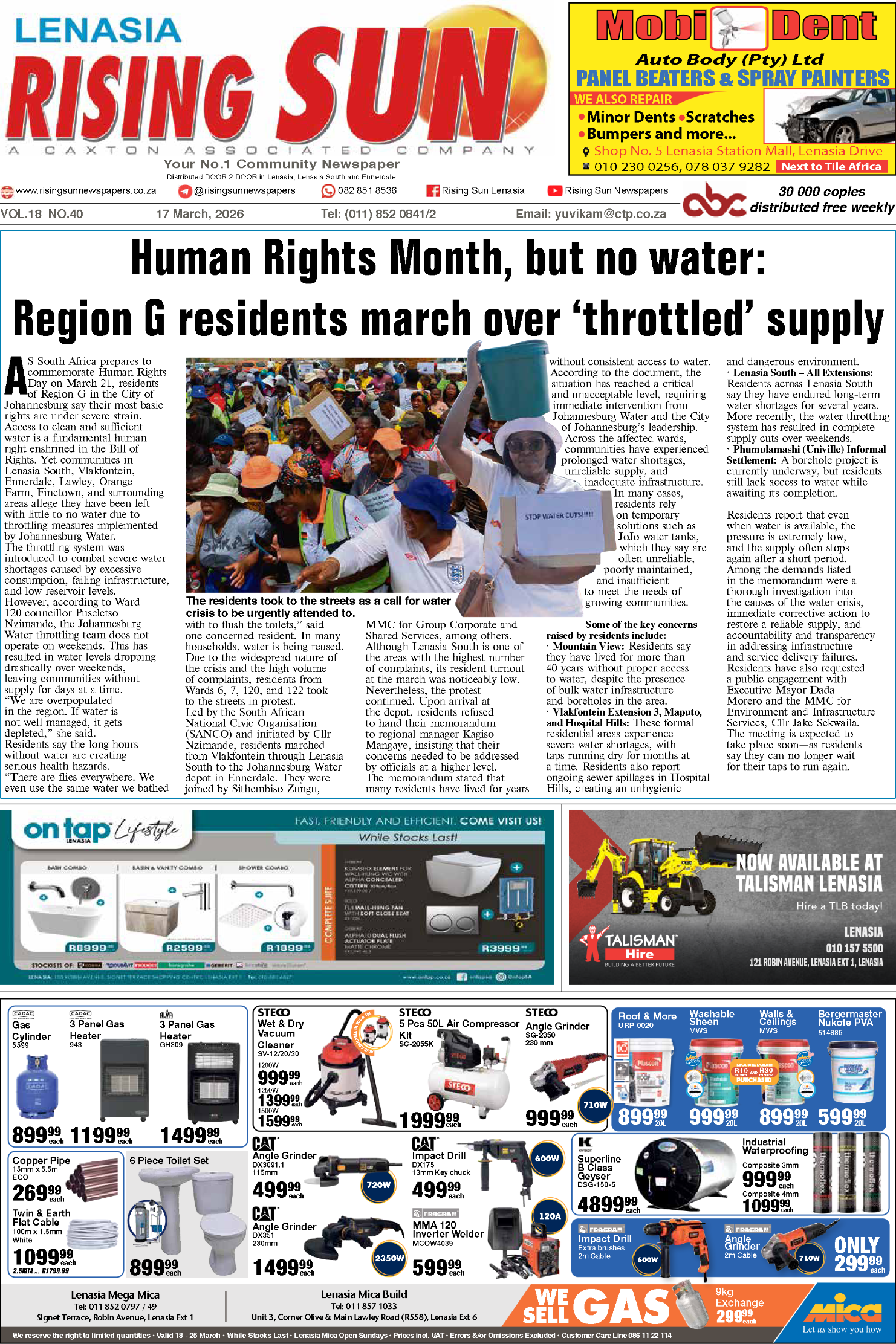 Rising Sun Lenasia E-Paper, March 17, 2026 page 1