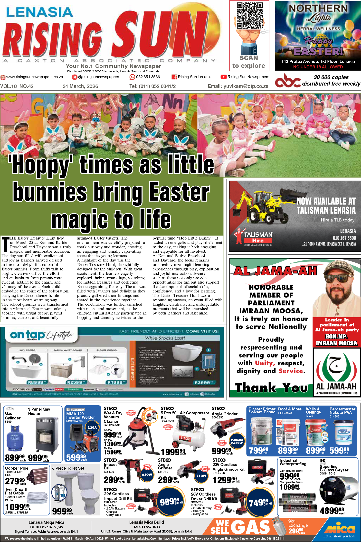 Rising Sun Lenasia E-paper March 31, 2026 page 1