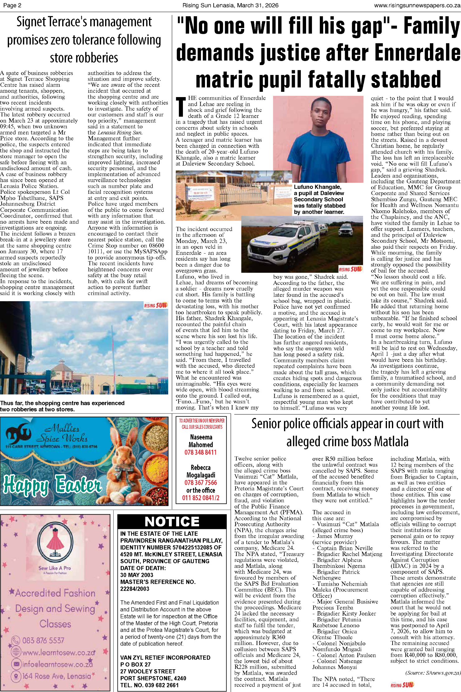 Rising Sun Lenasia E-paper March 31, 2026 page 2