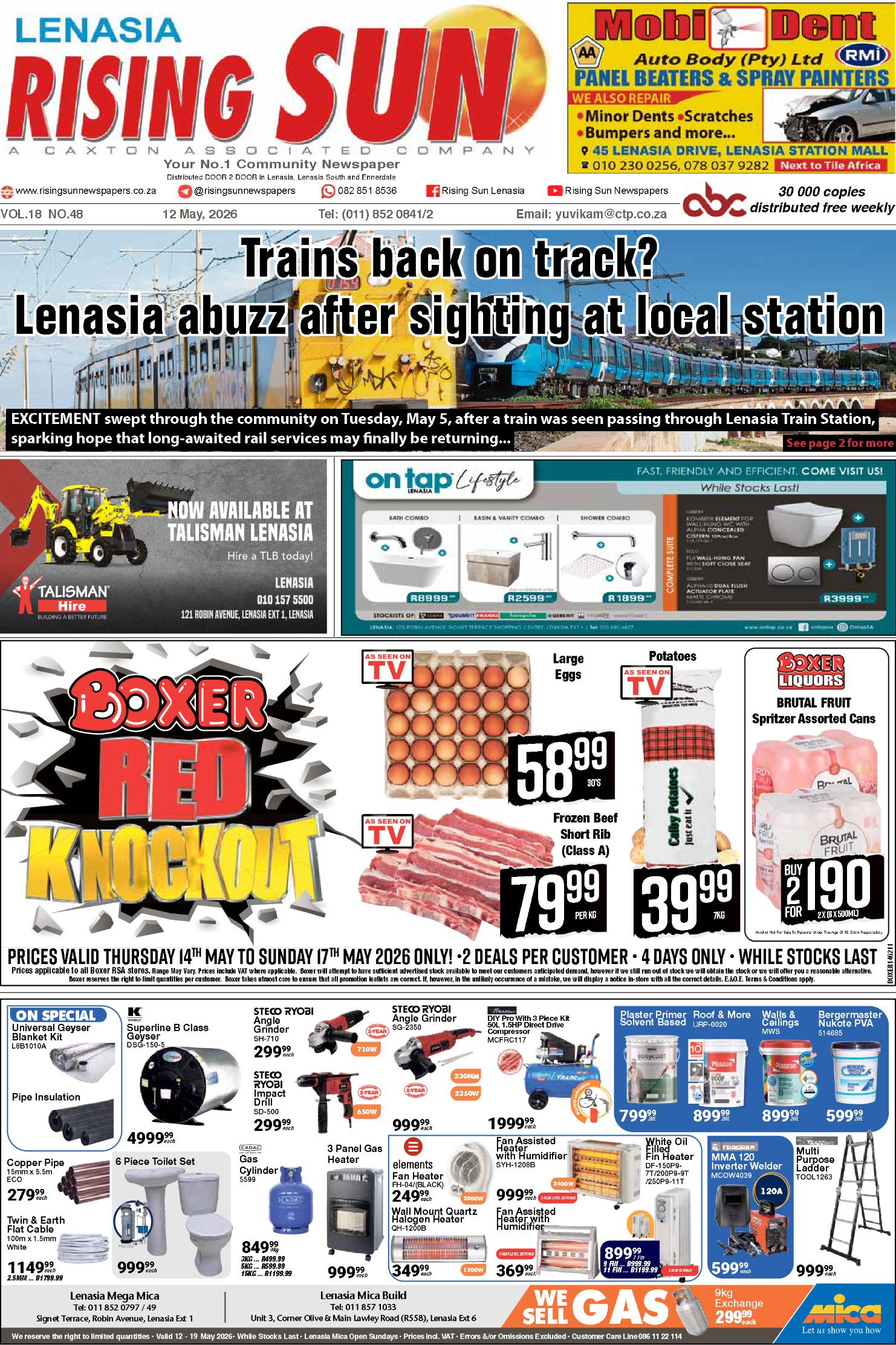 Rising Sun Lenasia E-Paper, May 12, 2026 page 1