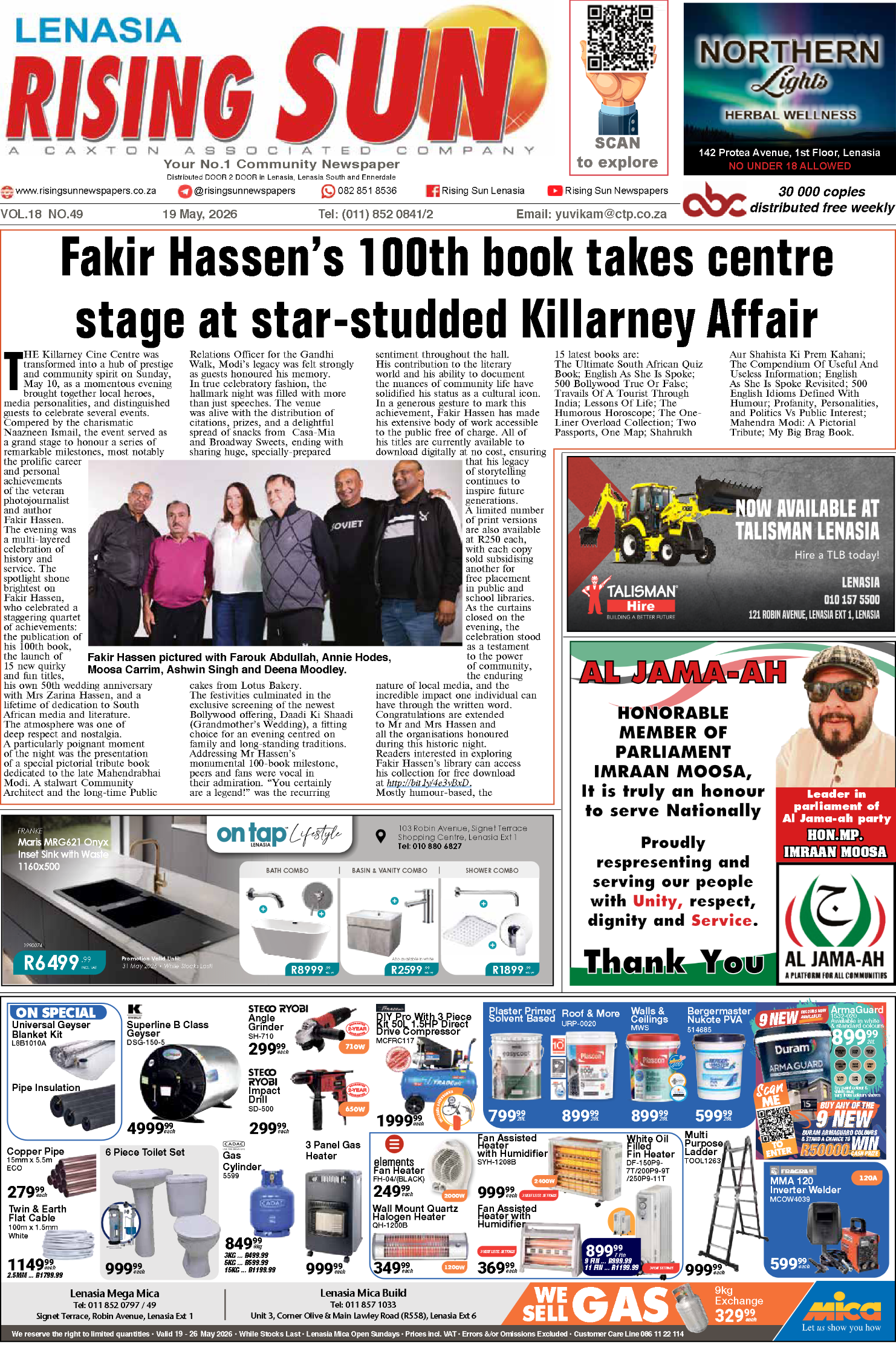 Rising Sun Lenasia E-Paper, May 19, 2026 page 1