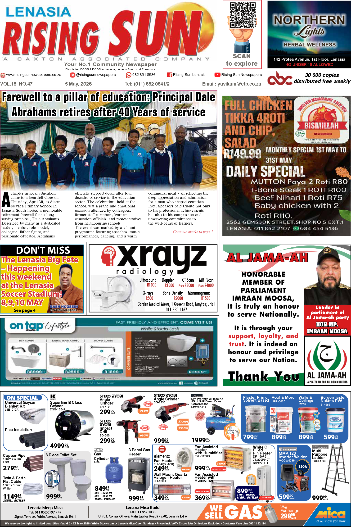Rising Sun Lenasia E-Paper, May 5, 2026 page 1