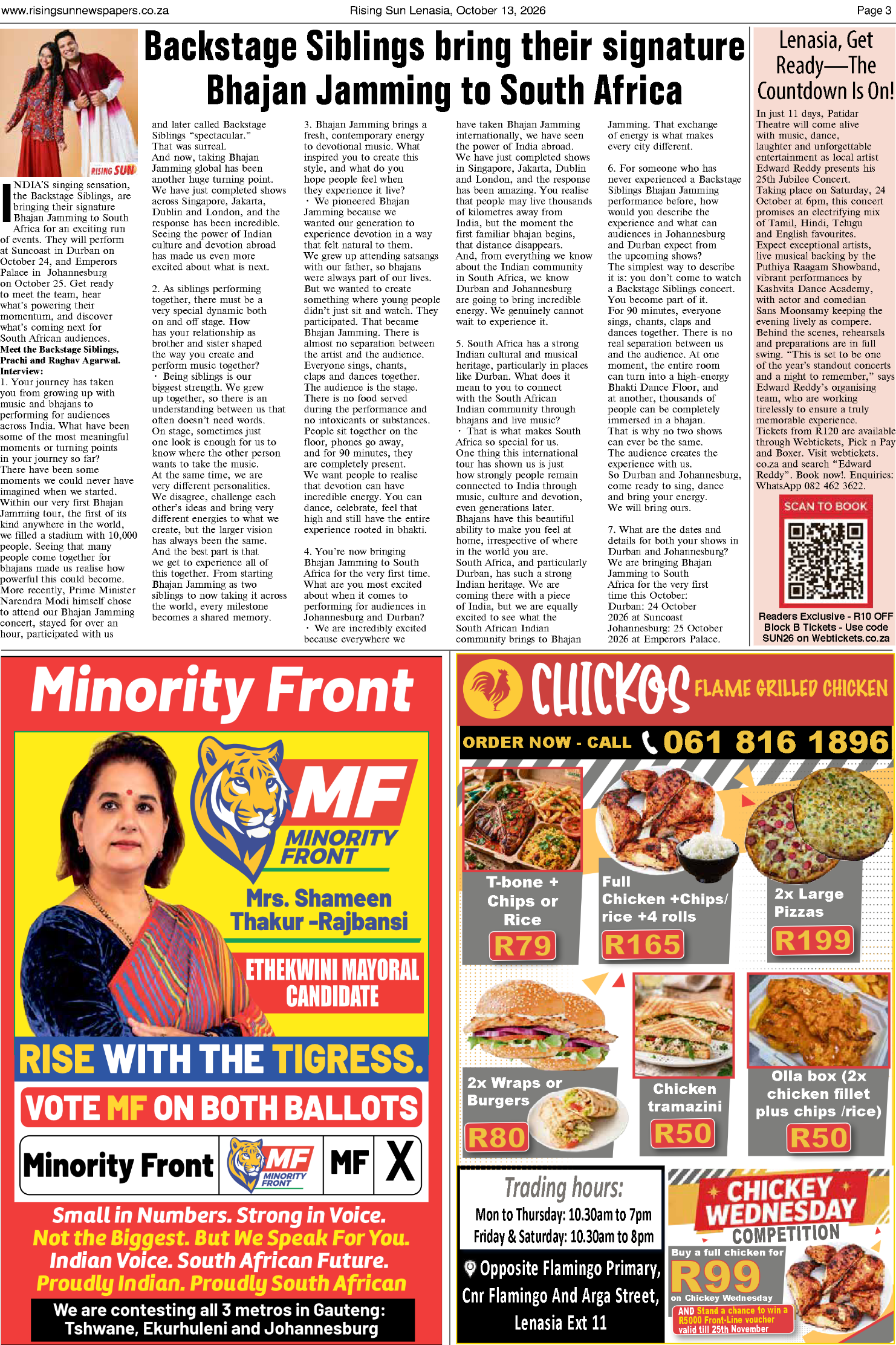 Sum Rismg Rising Sun Lenasia E-Paper, October 13, 2026 | Rising Sun Newspapers