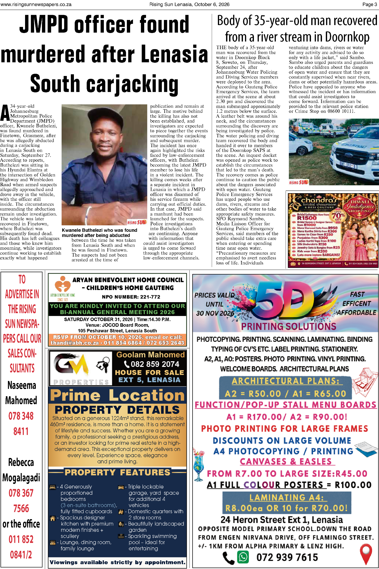 Rising Sun Lenasia E-Paper, October 6, 2026 | Rising Sun Newspapers