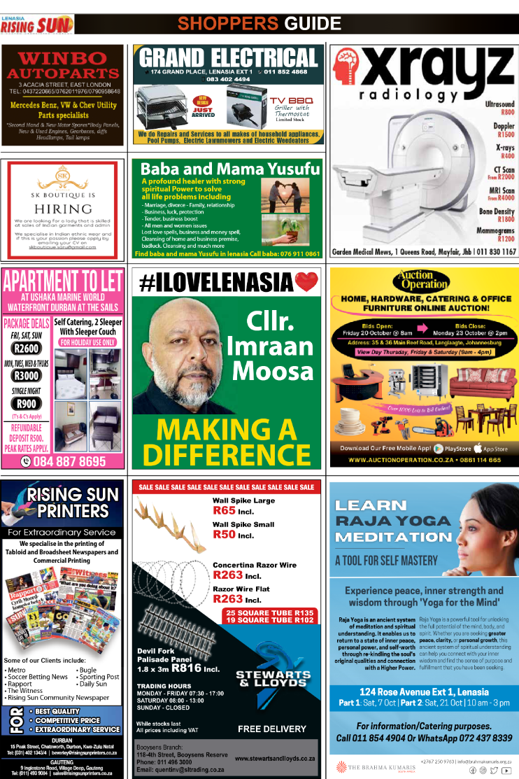 Rising Sun Lenasia SHOPPERS GUIDE MID – OCTOBER page 3