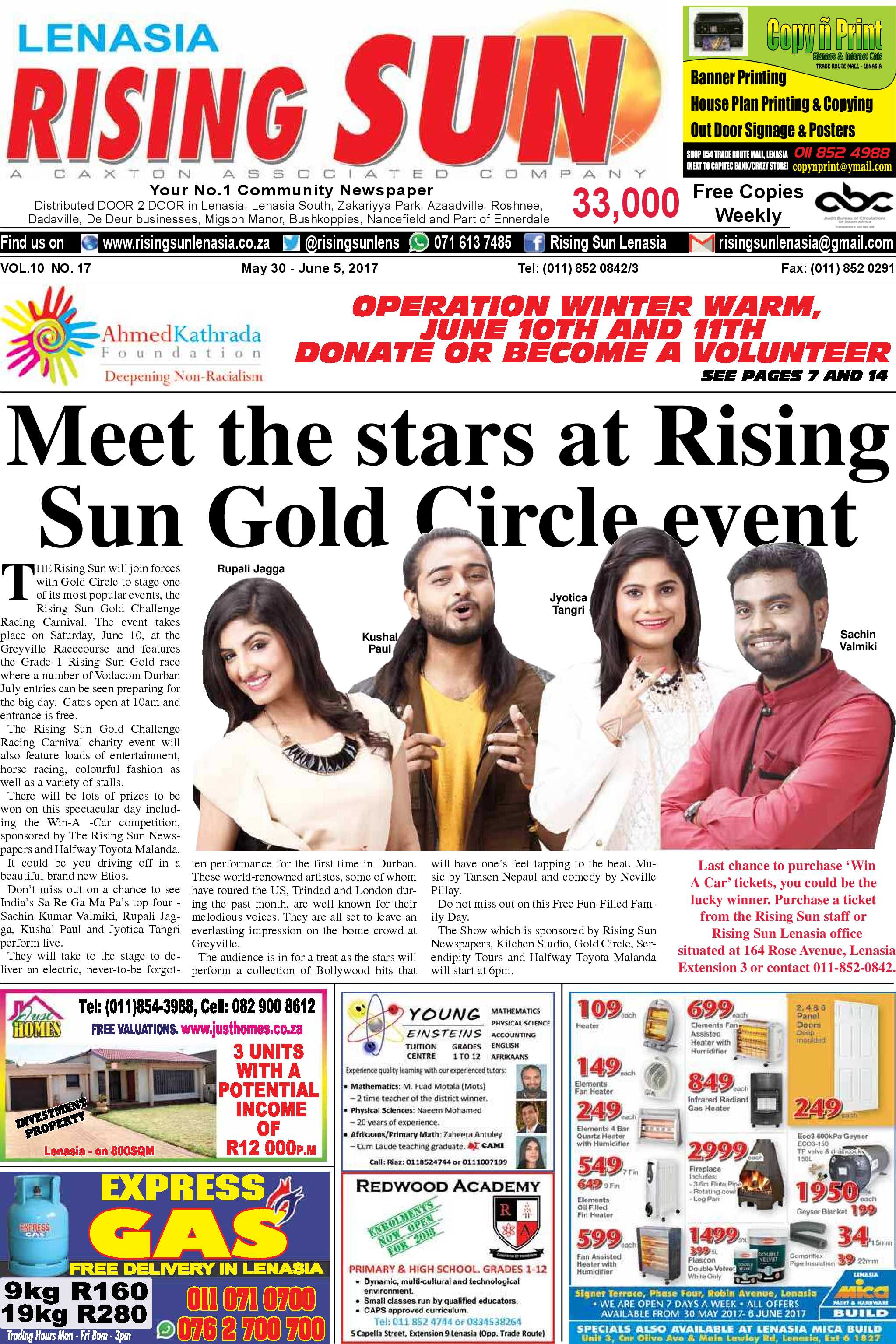 Rising Sun Lenasia Vol 10 No 17 May 30 June 5 2017 Rising Sun