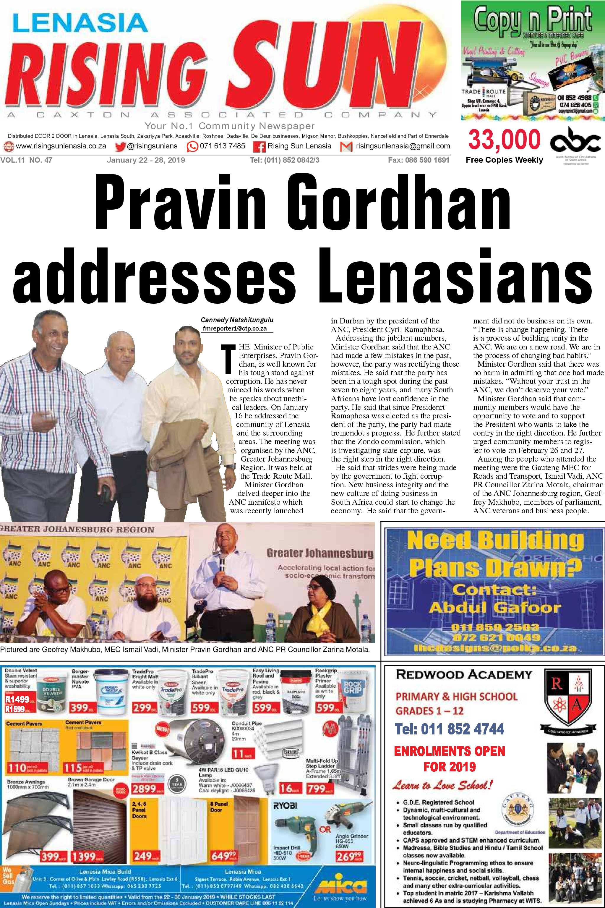 Rising Sun Lenasia Vol 11 No 47 January 22 - 28, 2019 