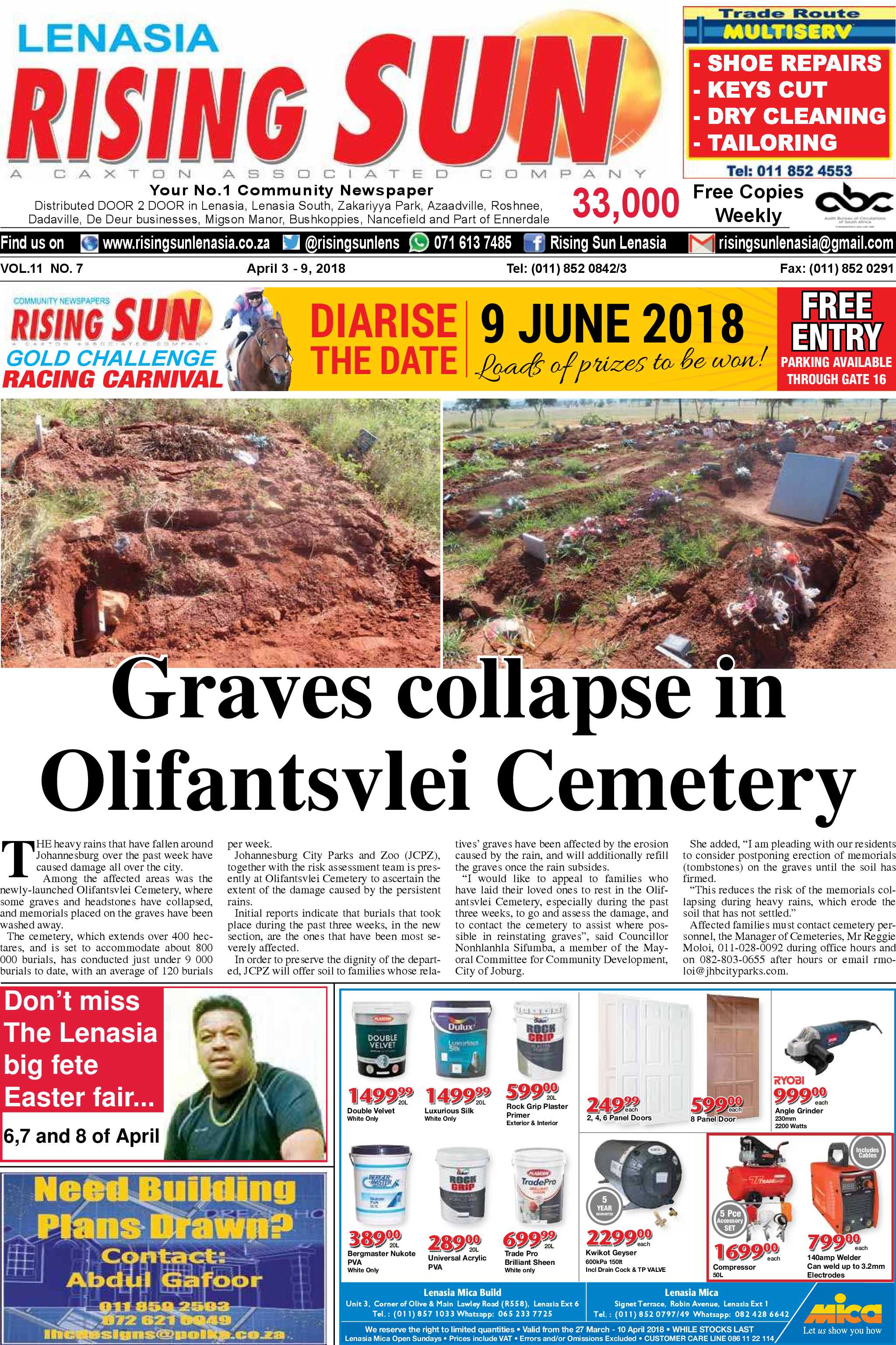 Rising Sun Lenasia Vol 11 No 7 April 3 - 9, 2018  Rising 